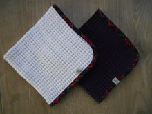 Load image into Gallery viewer, Tartan Edged Organic Waffle Burp Cloths - Navy/Red