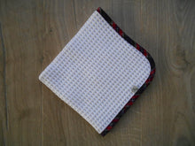 Load image into Gallery viewer, Tartan Edged Organic Waffle Burp Cloths - Navy/Red