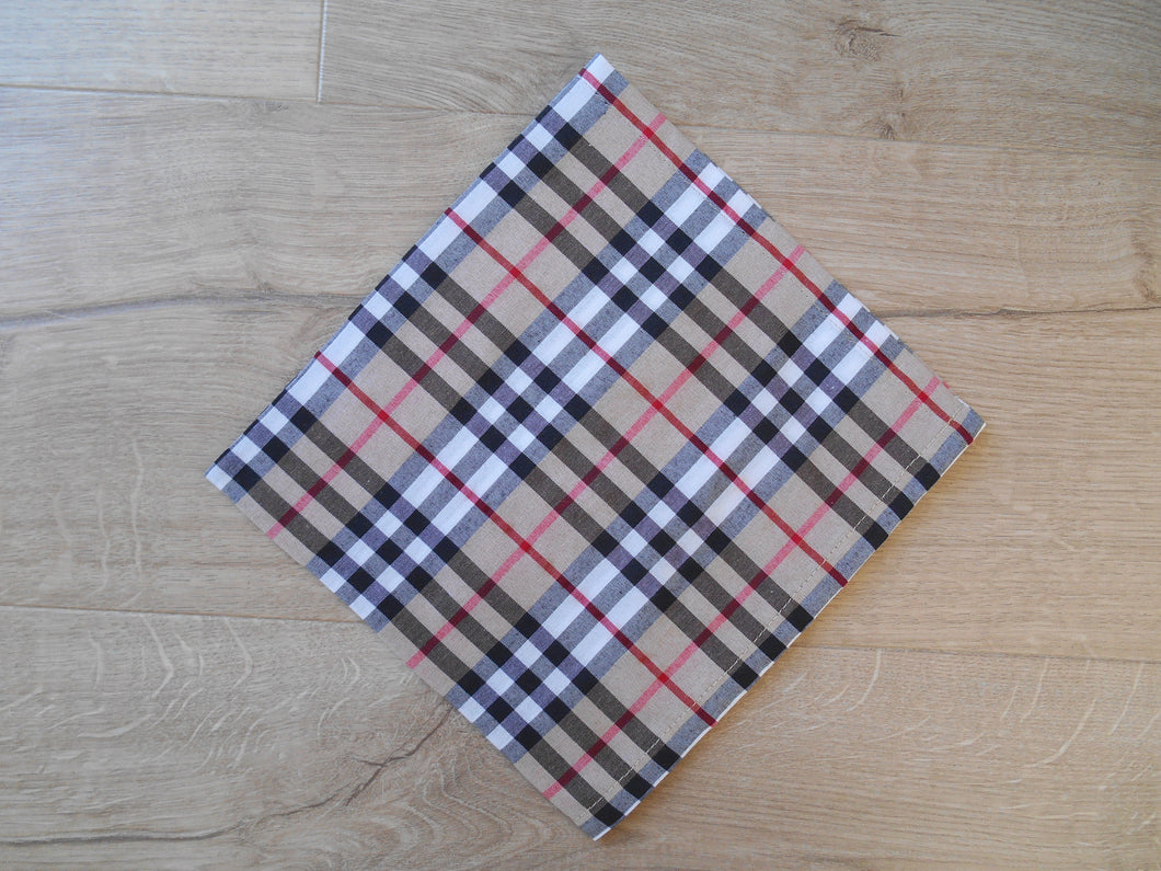 Large Hemmed Handkerchief - Camel Tartan