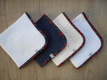 Load image into Gallery viewer, Tartan Edged Organic Waffle Burp Cloths - Navy/Red
